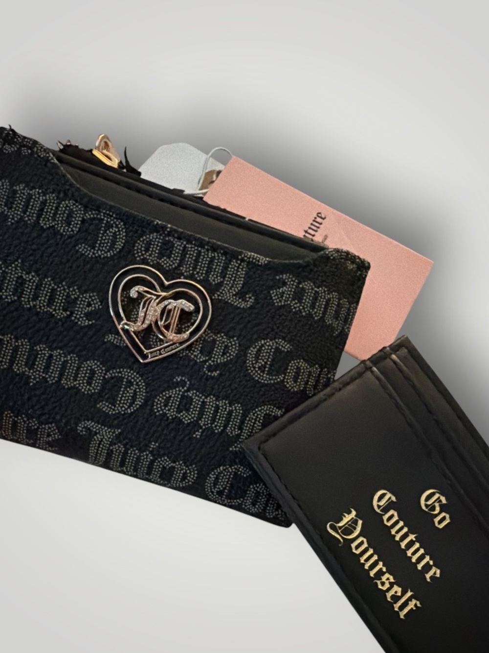 Juicy Couture Black Logo FLAWLESS with pullout CardHolder Bifold WALLET
